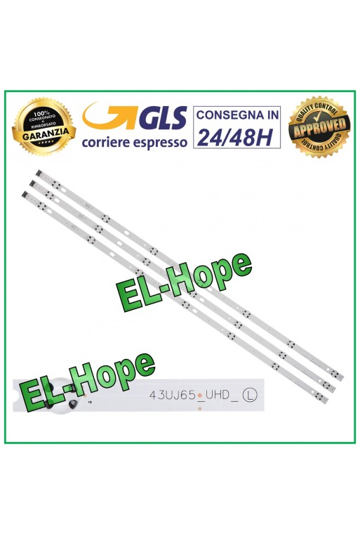 3er-Set mit 7 LED-Streifen für Fernseher 43 LG 43UJ65-UHD-L 43UK6300PL 43UK6200PL