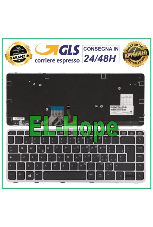 ITALIENISCHE TASTATUR FÜR HP ELITEBOOK FOLIO 1040 G1 G2 HINTERGRUNDBELEUCHTUNG RAHMEN SILBER