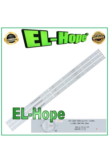 KIT 3 BARS 6 LEDs FÜR 32  TV HISENSE KZ-320-306-PITCH JHD315GH-E52 AGS46124