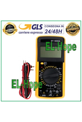 PROFESSIONELLER DIGITALER MULTIMETER-TESTER DT9205A + PAAR VOLT-AMPERE-SONDEN
