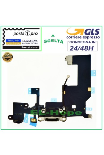 Ladeanschluss für Apple iPhone 5, flach, Flex-Mikrofon, Dock, Ladekabel, Schwarz